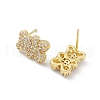 Bear Rack Plating Brass Cubic Zirconia Stud Earrings for Women EJEW-K245-25G-2