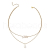 Glass Pearl Teardrop Pendant Brass Chain Double Layer Necklaces for Women NJEW-JN05341-4