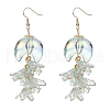 Resin & Acrylic Double Horn with Flower Dangle Earrings EJEW-JE05280-2