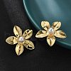 Brass ABS Plastic Imitation Pearl Flower Stud Earrings EJEW-S258-02G-2