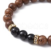 Natural Wenge Wood & Obsidian Round Braided Bead Bracelet BJEW-JB09757-01-3