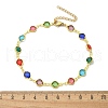 304 Stainless Steel Flat Round Acrylic Rhinestone Cup Chain Anklets for Women AJEW-B031-02G-02-5