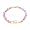 Glass Pearl Round Beaded Link Bracelets for Women BJEW-JB11975-03-2