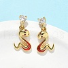Snake Brass Micro Pave Clear Cubic Zirconin Dangle Stud Earrings EJEW-D318-09G-1