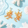 Star with Coral Handmade Glass Seed Beads Tassel Stud Earrings EJEW-MZ00472-02-1