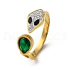 304 Stainless Steel with Rhinestone and Glass Cuff Rings RJEW-Q020-04G-2