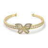 Rack Plating Brass Pave Clear Cubic Zirconia Butterfly Open Cuff Bangles for Women BJEW-R317-02G-3