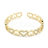 Heart Brass Micro Pave Clear Cubic Zirconia Open Cuff Bangles for Women BJEW-Z062-02B-2