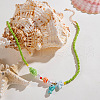 Summer Beach Porcelain Fish Shell Shape & Plastic Pearl Pendant Lime Glass Seed Beaded Necklaces for Women FS-WGBDA16-01-3