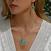 Bohemian Ethnic Oval Synthetic Turquoise Fringed Earrings & Necklaces Sets LA0641-3