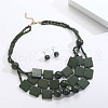 Bohemian Style Wood Square & Round Beaded Multilayer Necklaces & Dangle Earrings Sets FS-WG2F343-01-1