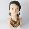 Flat Round Tassel Bohemia Alloy Rhinestone Pendant Necklaces & Dangle Earrings Sets FS-WG58F87-01-1
