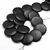 Natural Flat Round Black Stone Beads Strands G-P062-42-2