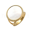 Flat Round 304 Stainless Steel White Shell Cuff Rings for Women RJEW-G346-02G-02-4