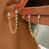 Brass Pave Clear Cubic Zirconia Tassel Stud Earrings LT4061-3
