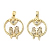 Bird with Heart Brass Micro Pave Cubic Zirconia Pendants KK-M325-17C-G-1