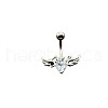 Heart with Wings Brass Crystal Rhinestone Curved Barbell Belly Rings FS-WG4497F-01-4