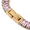 Ion Plating(IP) 304 Stainlessa Steel Pave Pink Cubic Zirconia Rectangle Link Chain Bracelets for Women BJEW-Z066-01G-02-3