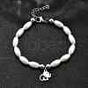 304 Stainless Steel Elephant Charm Bracelets for Women BJEW-C098-13P-2