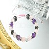 Natural Rose Quartz & Amethyst & Brass Heart Braided Bead Bracelet BJEW-JB09703-03-4