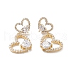 Heart Clear Cubic Zirconia Stud Earrings EJEW-M216-05G-2