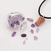 Glass Wishing Bottle Leather Cord Pendant Necklaces NJEW-JN01616-3