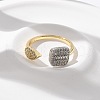 Teardrop & Square Brass Micro Pave Clear Cubic Zirconia Cuff Rings for Women RJEW-U041-24G-2