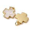 Brass Pave Natural White Shell Cross Pendants KK-P308-01G-2