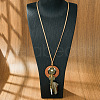 Bohemian Alloy & Wood Woven Web/Net with Feather Tassel Pendant PU Leather Cord Necklaces for Women FS-WG8596C-05-1