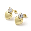 Heart Rack Plating Brass Micro Pave Clear Cubic Zirconia Stud Earrings EJEW-M240-03G-1