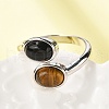 Natural Black Agate & Tiger Eye Finger Rings RJEW-A068-02P-03-2