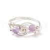 Natural Amethyst Beaded Spiral Finger Ring RJEW-TA00049-04-1