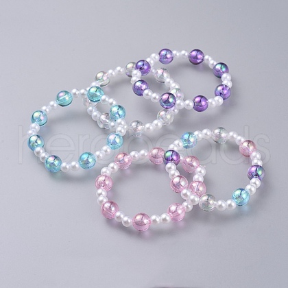 Transparent Acrylic Imitated Pearl  Stretch Kids Bracelets BJEW-JB04575-1