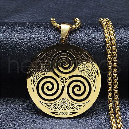304 Stainless Steel Pendant Necklaces NJEW-K253-01G-1