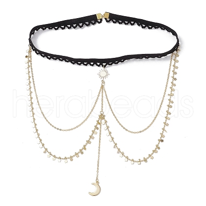 201 Stainless Steel & Brass Layered Star Sun Moon Tassel Thigh Leg Chains AJEW-AN00657-1
