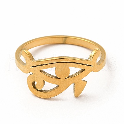 304 Stainless Steel Eye of Horus Finger Ring for Women RJEW-K239-10G-1