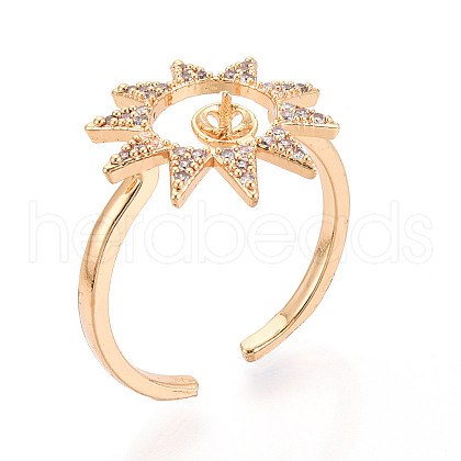 Brass Micro Pave Clear Cubic Zirconia Cuff Ring Settings KK-T076-16G-1