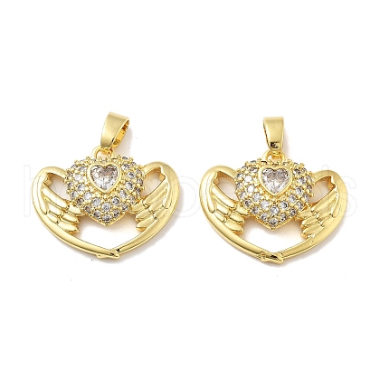 Heart Wings Brass Micro Pave Cubic Zirconia Pendants KK-M325-16C-G-1
