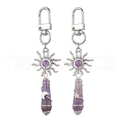 Copper Wire Wrapped Natural Amethyst Pointed Bullet Pendant Decorations HJEW-JM03104-02-1