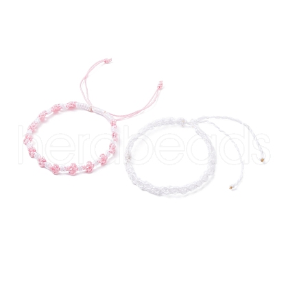2Pcs 2 Colors Peach Blossom Braided Cord Bracelet BJEW-JB07610-02-1