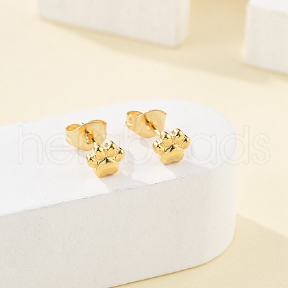 PVD Vacuum Plating 304 Stainless Steel Dog Paw Print Stud Earrings for Women EJEW-P212-15G-1
