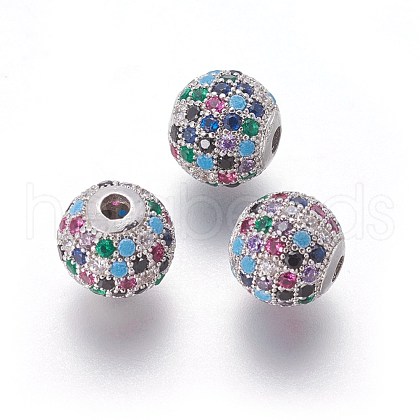 Brass Micro Pave Cubic Zirconia Beads ZIRC-F098-02P-10mm-1