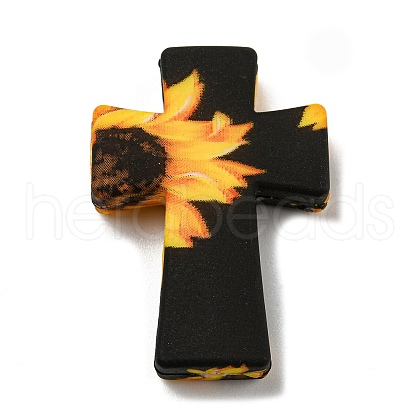 Cross with Sunflower Silicone Focal Beads SIL-G006-02B-1