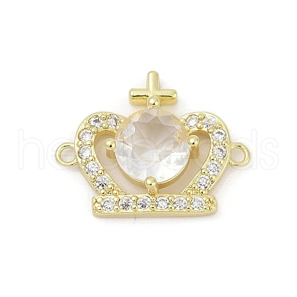 Brass Clear Cubic Zirconia Crown Connector Charms KK-D317-145G-1
