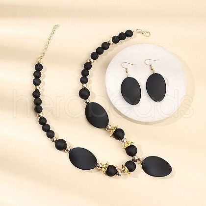 Oval Acrylic Pendant Necklaces & Dangle Earrings Sets FS-WG7A368-01-1