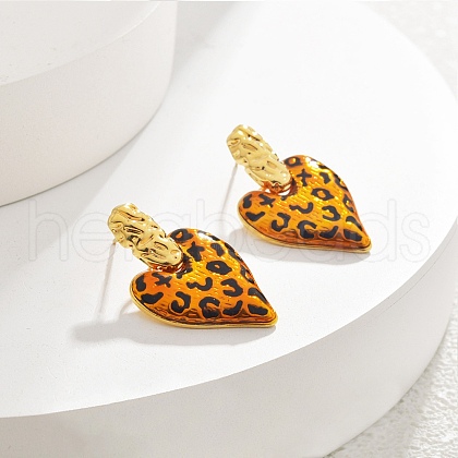 Leopard Print Brass Enamel Stud Earrings for Women EJEW-U055-12E-G-1