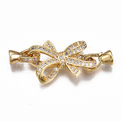 Brass Micro Pave Clear Cubic Zirconia Fold Over Clasps KK-T063-104G-NF-1