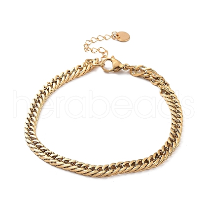 Ion Plating(IP) 304 Stainless Steel Cuban Link Chains Bracelets BJEW-K240-03G-1