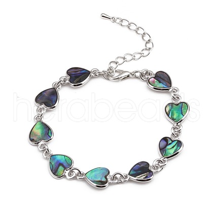 Heart Natural Abalone Shell/Paua Shell Link Bracelets for Women FS5984-11-1