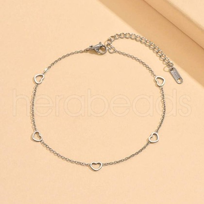 Heart 304 Stainless Steel Link Chain Anklets for Women FS-WG1020A-02-1